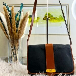 Vintage Dior Black Leather Monogram Shoulder Bag